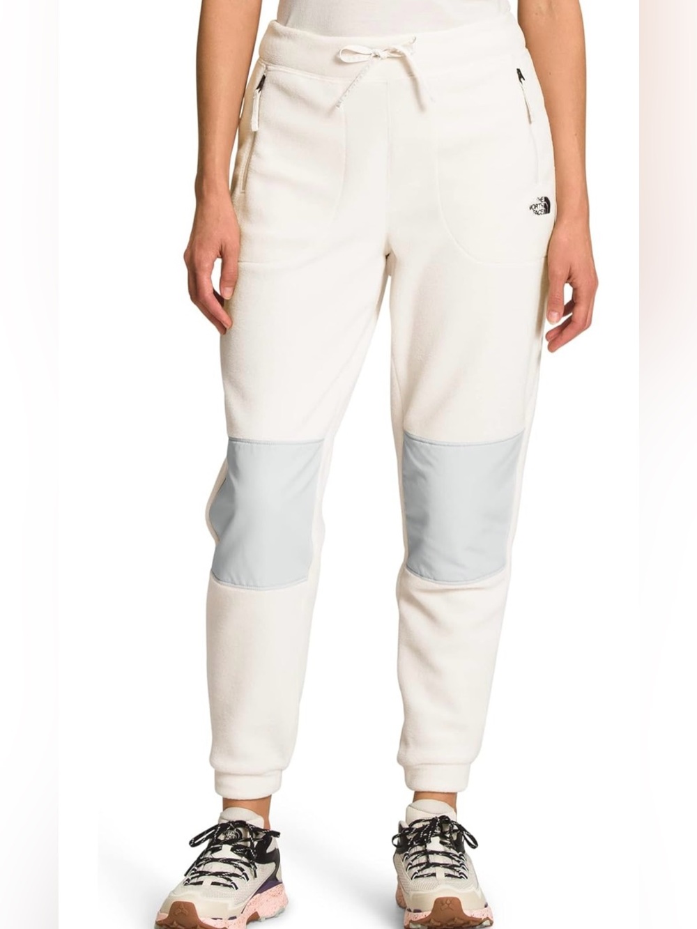The North Face Cream Fleece Joggers with Light Gray Knee Panels